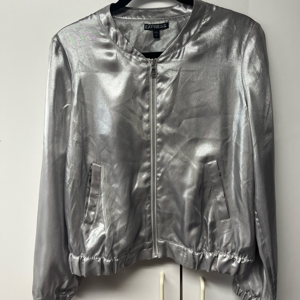 Express Bomber Jacket in Metallic Silver